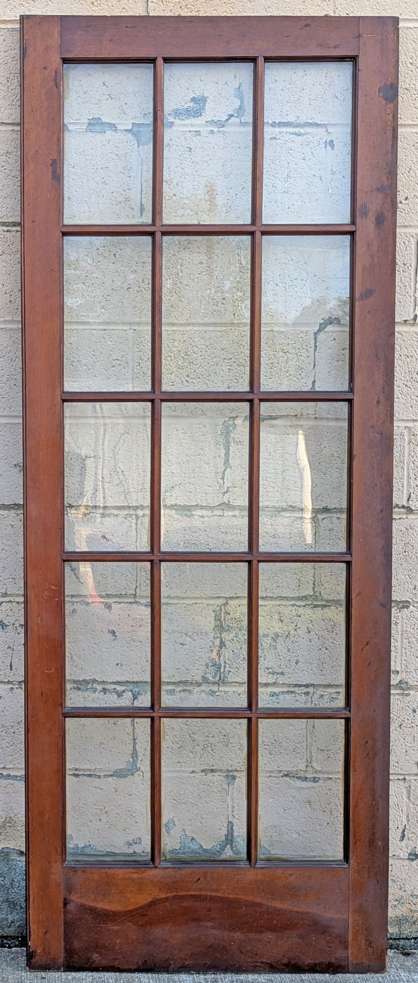 2 Available 64"x84" Pair of Antique Vintage Old Reclaimed Salvaged French Double SOLID Wood Wooden Doors 30 Windows Wavy Glass