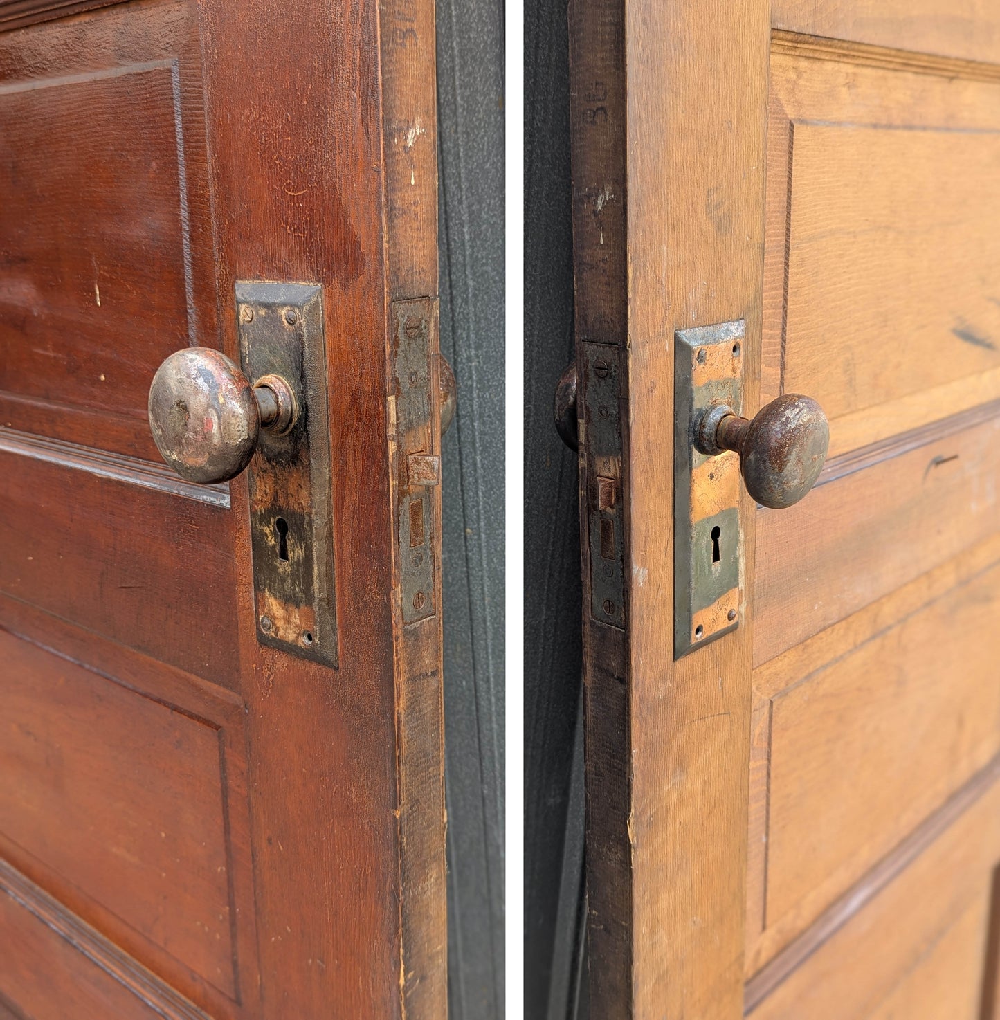 26"x77.5" Antique Vintage Old Reclaimed Salvaged Interior Wood Wooden Closet Pantry Door 5 Panels Lockset Hinges Hardware
