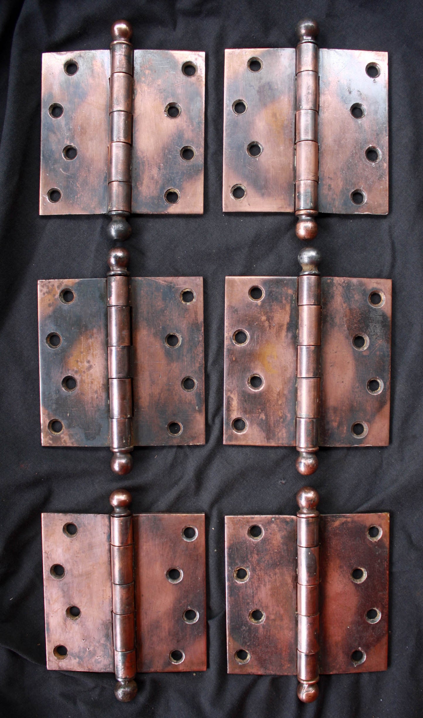4 Pair available 4"x4" Antique Vintage Old Reclaimed Salvaged Steel Bronze Copper Ball Tip Finial Exterior Entry Door Hinges Screws