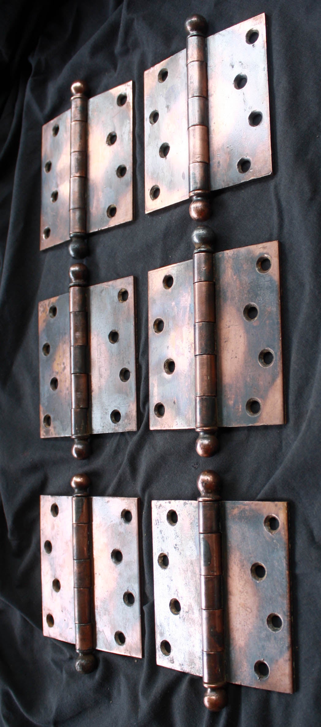4 Pair available 4"x4" Antique Vintage Old Reclaimed Salvaged Steel Bronze Copper Ball Tip Finial Exterior Entry Door Hinges Screws