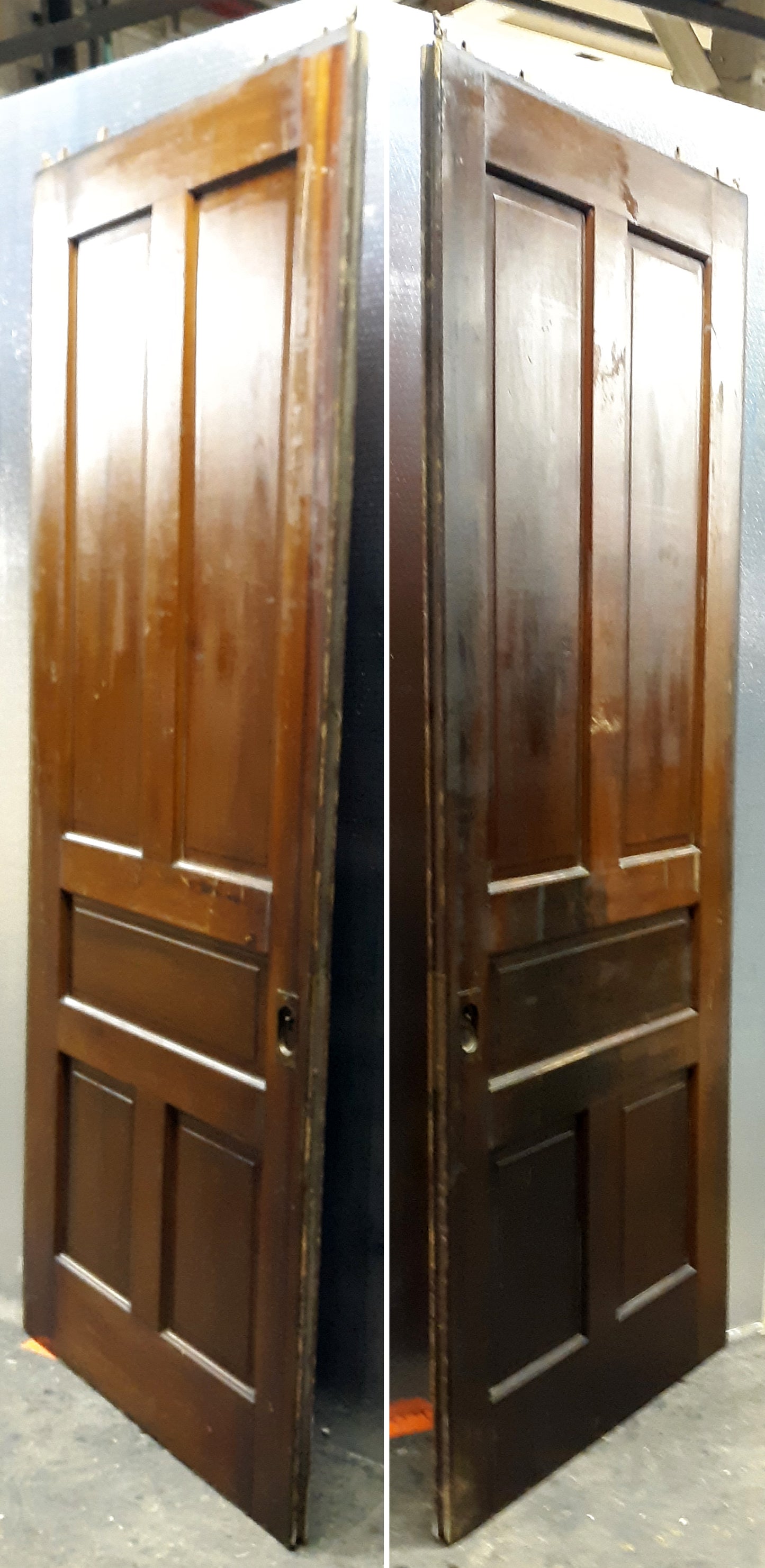 74x90" Pair Antique Vintage Old Reclaimed Salvaged Pocket Sliding Double SOLID Wooden Panels Interior Doors
