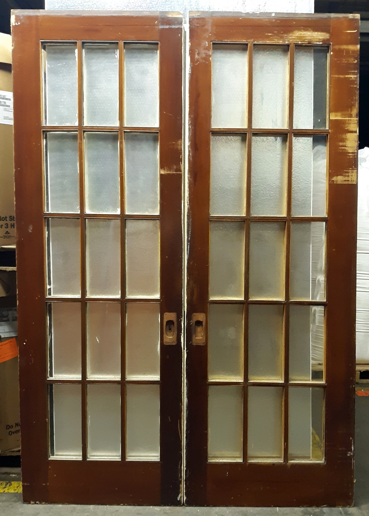 60x90"x1.75" Pair Antique Vintage Old French Double Wood Wooden Doors Window Glass