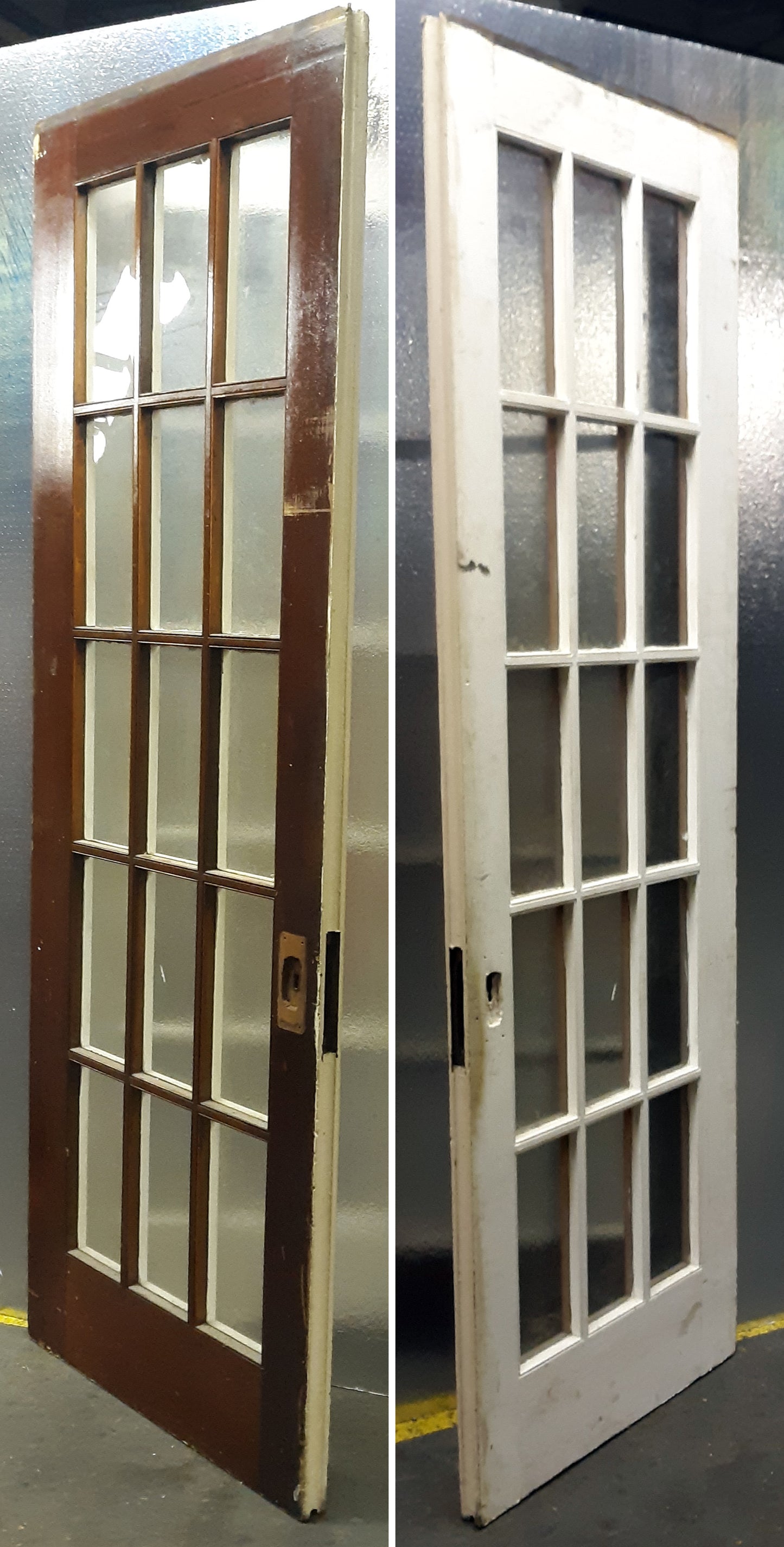 60x90"x1.75" Pair Antique Vintage Old French Double Wood Wooden Doors Window Glass
