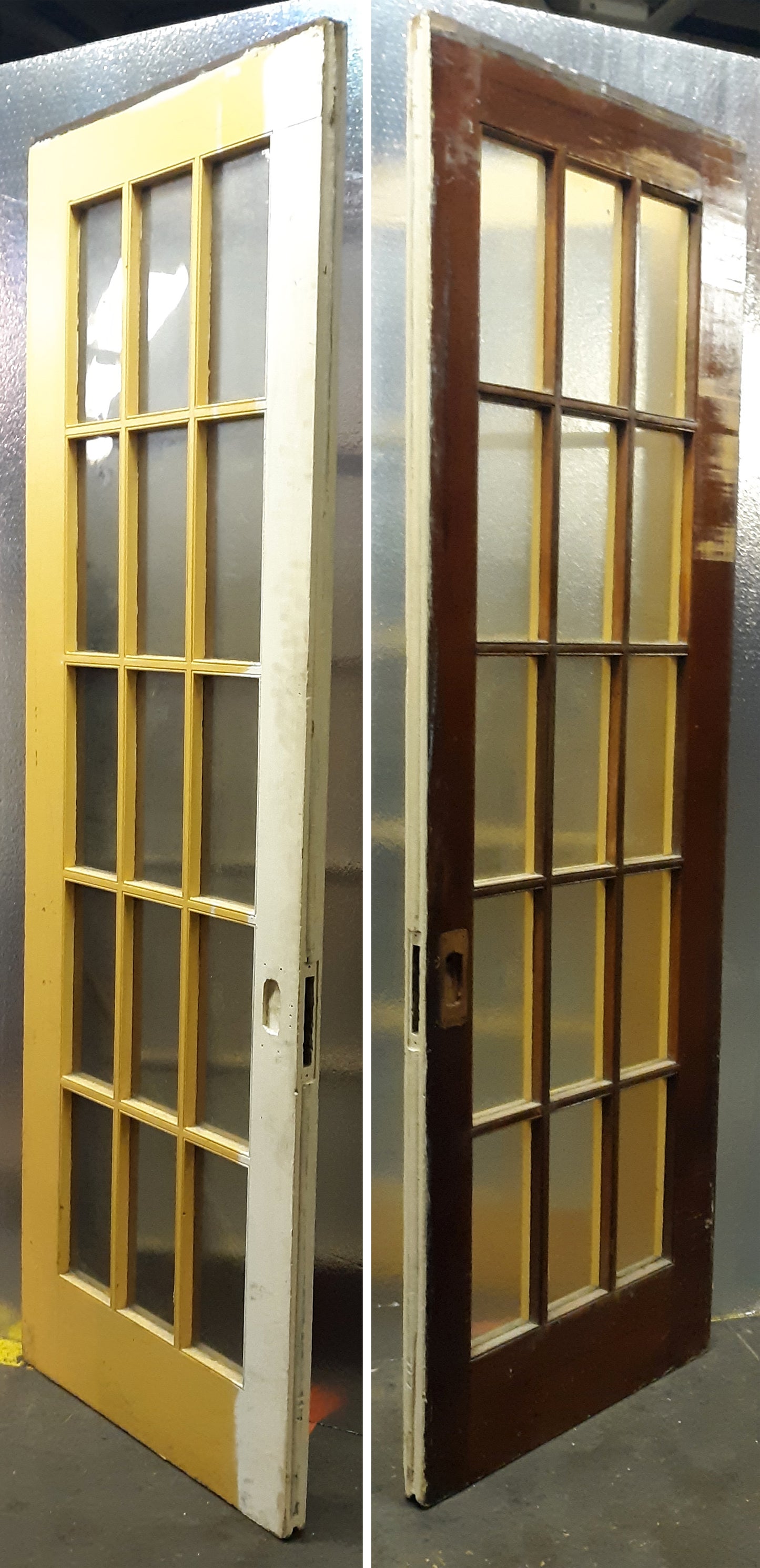 60x90"x1.75" Pair Antique Vintage Old French Double Wood Wooden Doors Window Glass