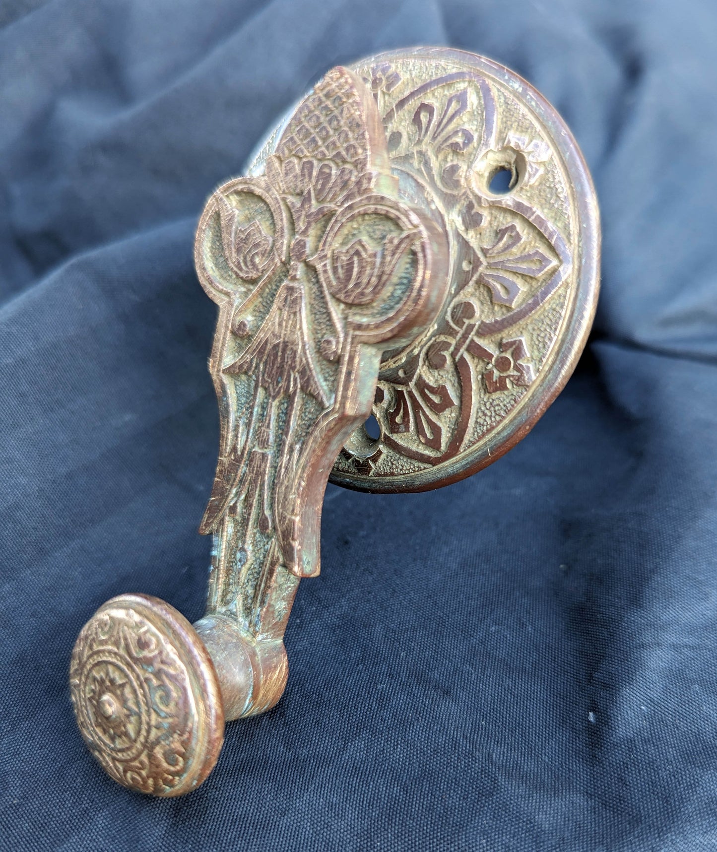 Cleaned Antique Vintage Old Eastlake Victorian Solid Heavy Cast Bronze Doorbell Door Bell Ringer Lever Turn Crank