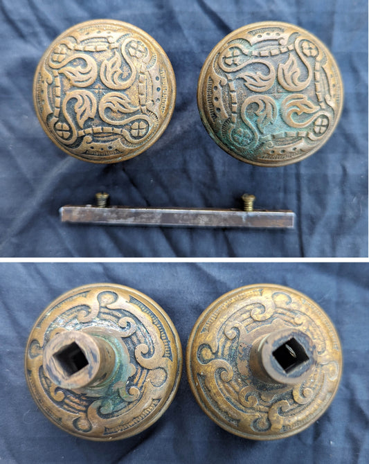Pair Antique Vintage Old SOLID Cast Bronze Russell Erwin Victorian Eastlake Doorknob Door Knobs