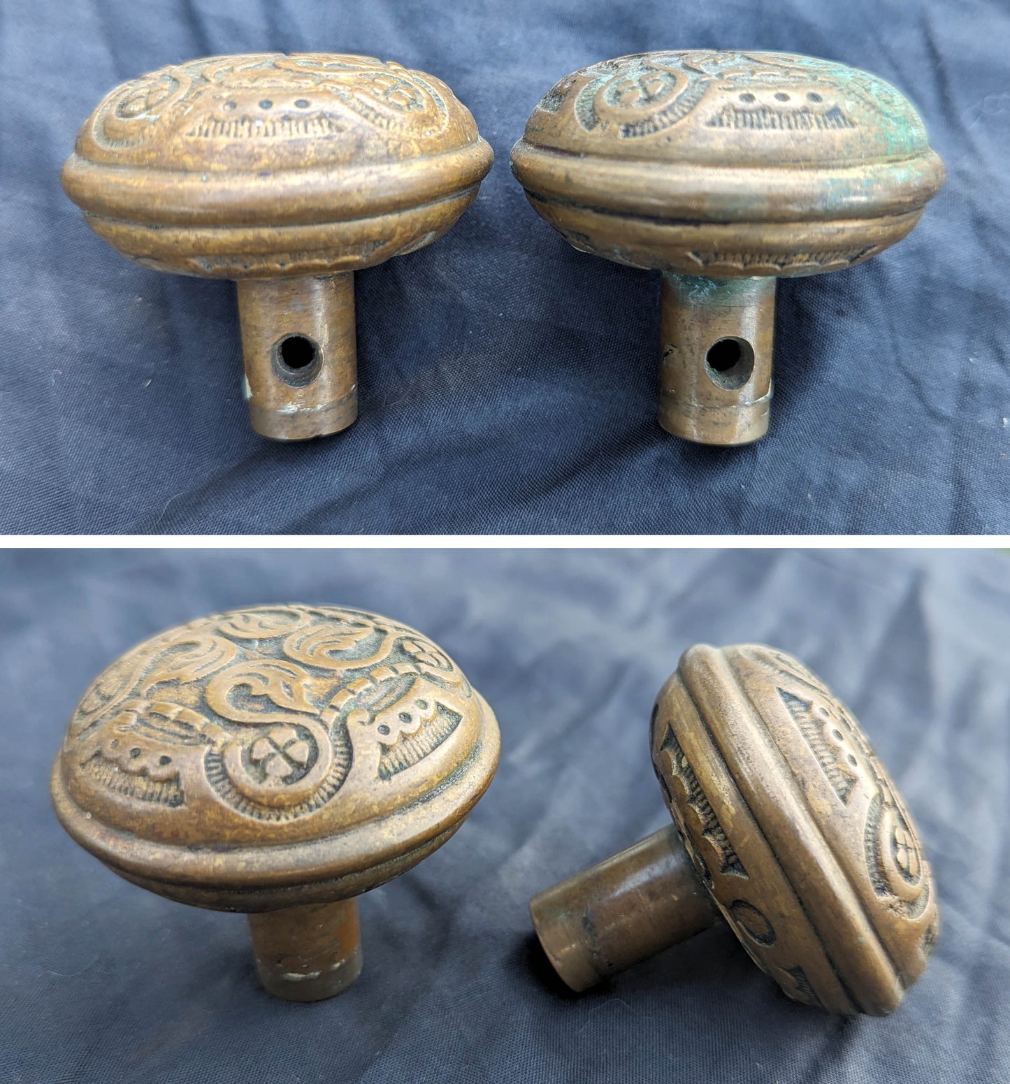 Pair Antique Vintage Old SOLID Cast Bronze Russell Erwin Victorian Eastlake Doorknob Door Knobs
