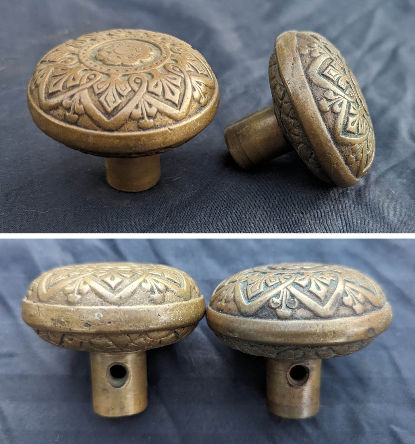 Pair Antique Vintage Old SOLID Cast Bronze Russell Erwin Victorian Eastlake Doorknob Door Knobs