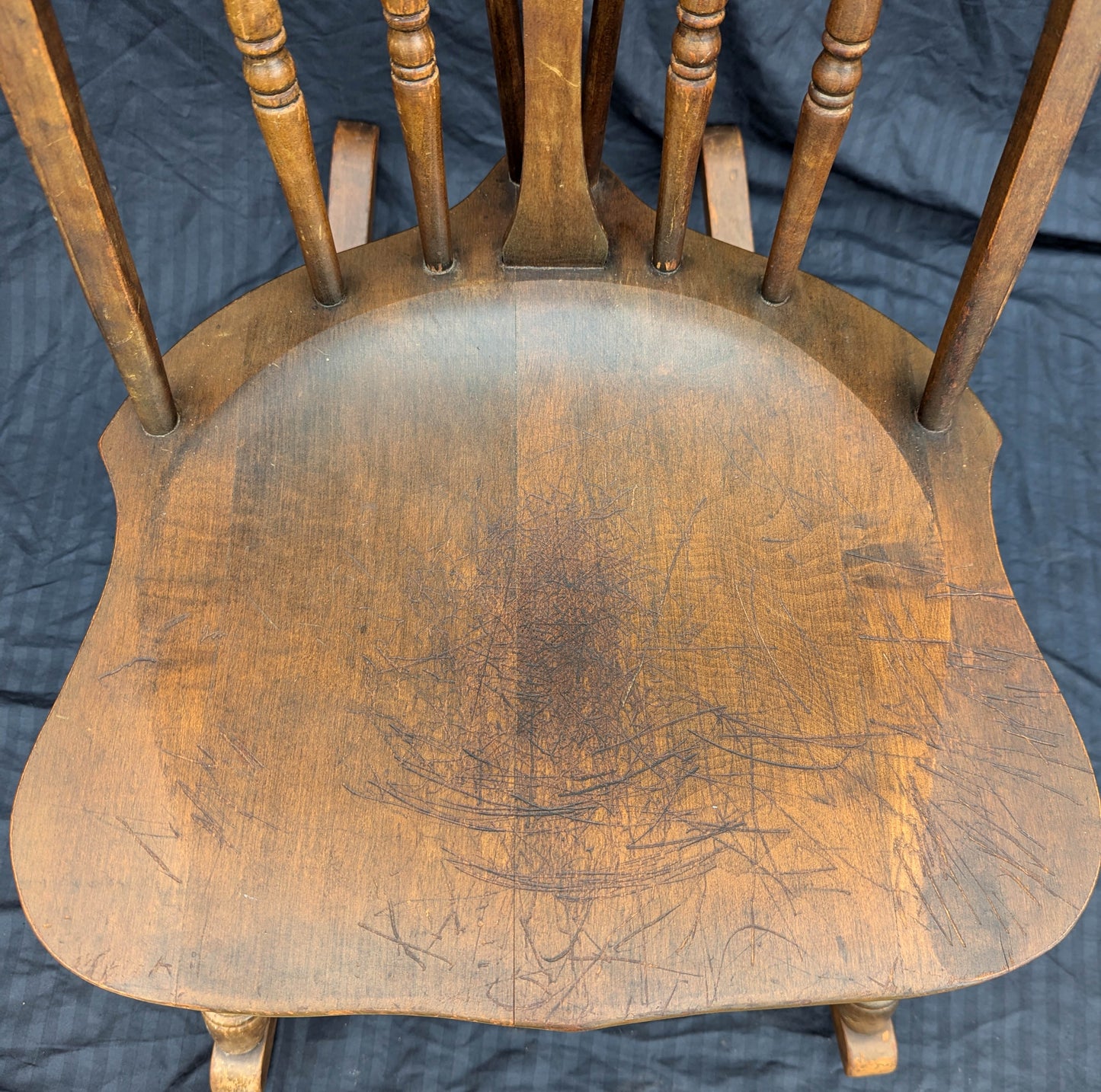 Antique Vintage Old Windsor Style Victorian SOLID Walnut Wood Wooden Child Childrens Kids Rocking Chair Rocker