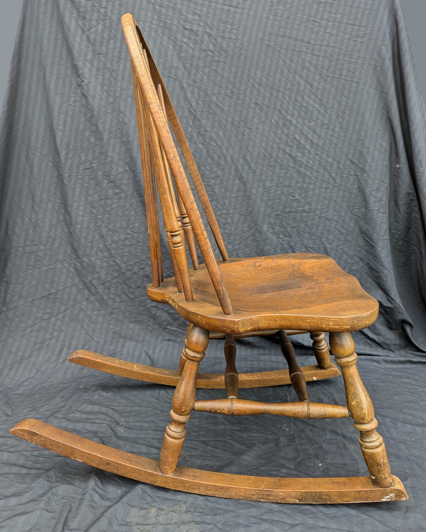 Antique Vintage Old Windsor Style Victorian SOLID Walnut Wood Wooden Child Childrens Kids Rocking Chair Rocker