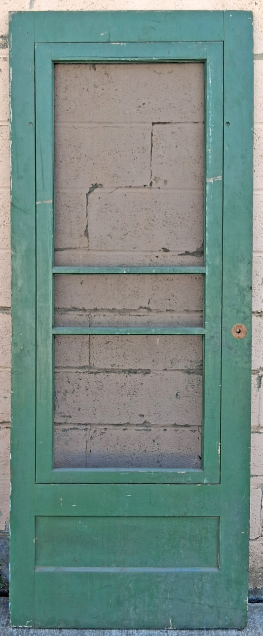 32"x80" Antique Vintage Old Victorian SOLID Wood Wooden Storm Screen Green Exterior Entry Door Removable Window