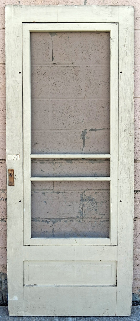32"x81" Antique Vintage Old Victorian SOLID Wood Wooden Storm Screen Exterior Entry Door Removable Window