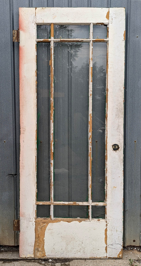 32"x78"x1.75" Antique Vintage Old Reclaimed Salvaged Craftsman Mission Prairie Wood Wooden Interior Entry Door 9 Windows Glass Lites Panes