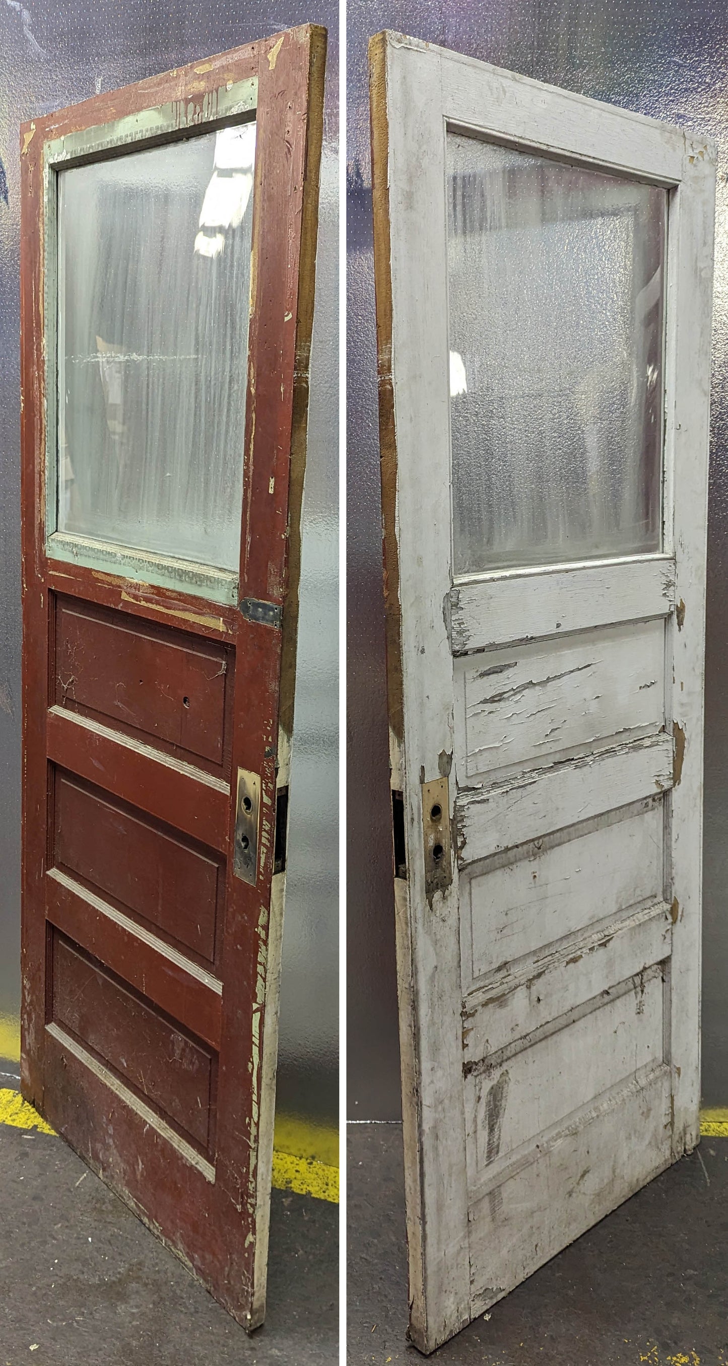 32"x78" Antique Vintage Old Reclaimed Salvaged SOLID Wood Wooden Entry Door Window Wavy Glass Lite