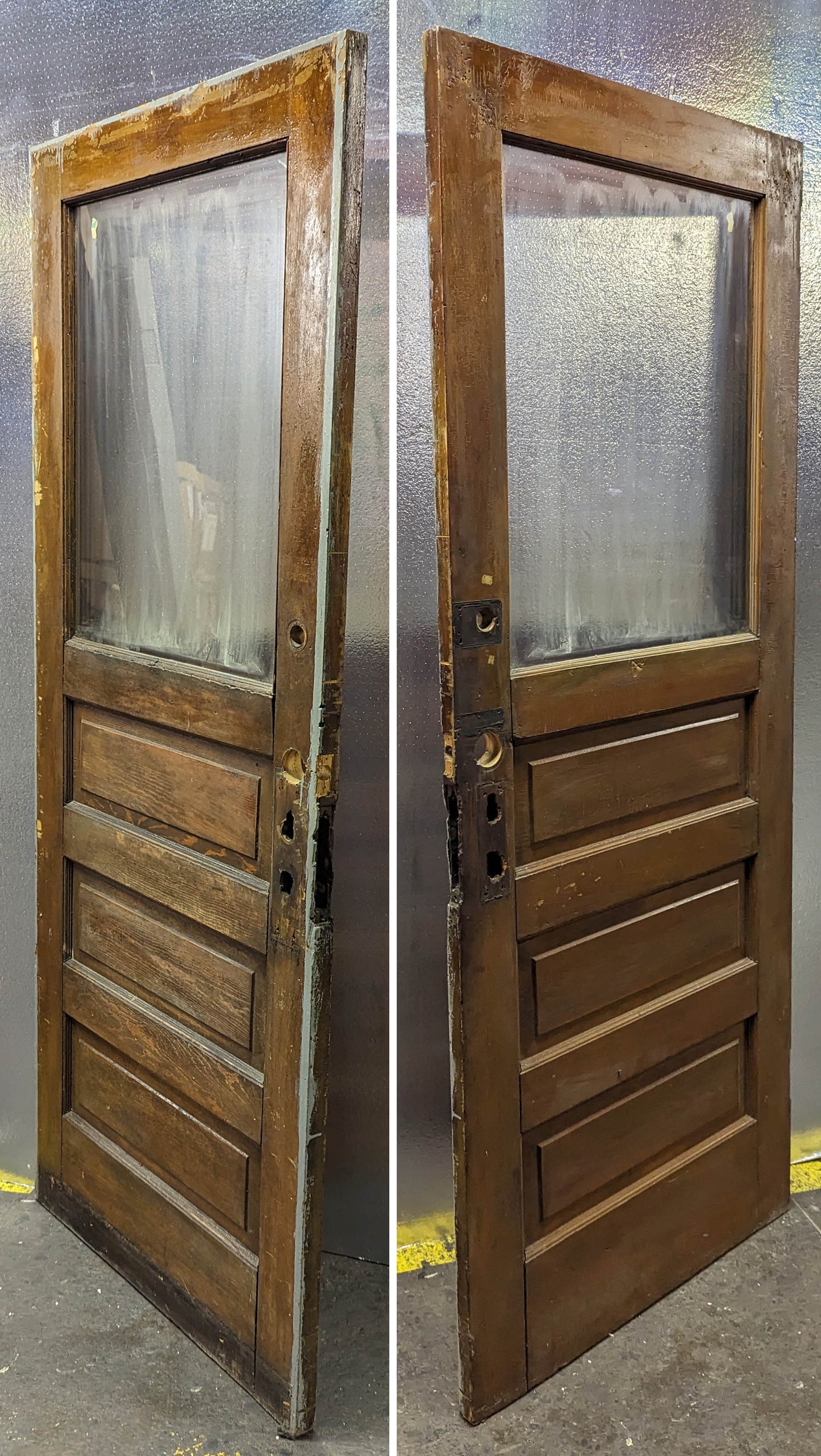 32"x79" Antique Vintage Old Reclaimed Salvaged SOLID Wood Wooden Entry Door Window Wavy Glass