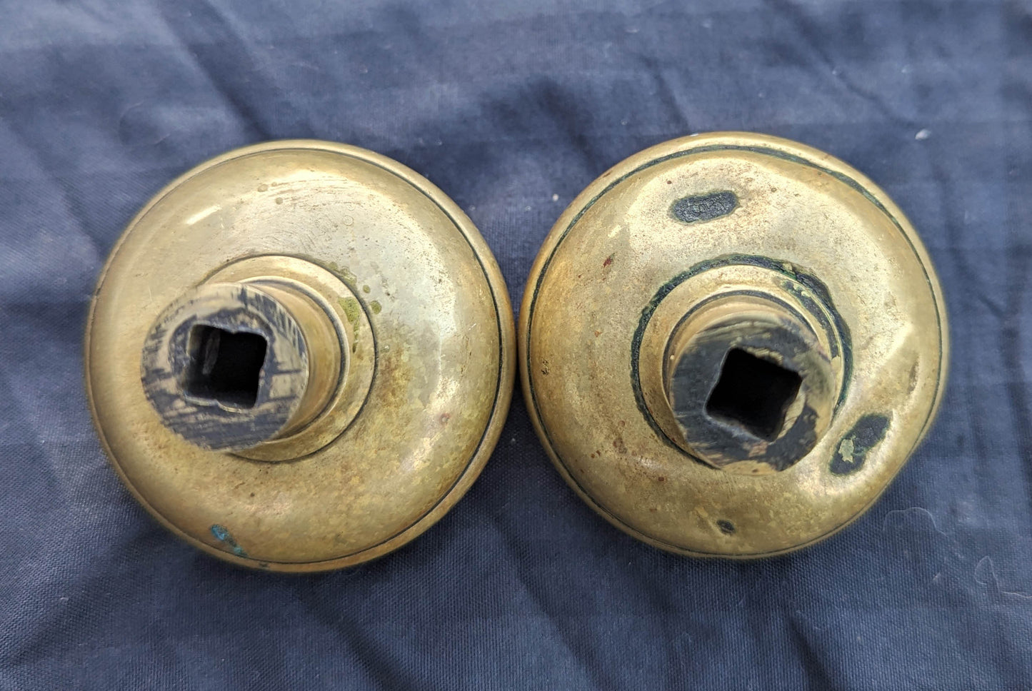 Pair Antique Vintage Old Art Nouveau Victorian SOLID Cast Brass Floral Leaf Doorknob Door Knobs
