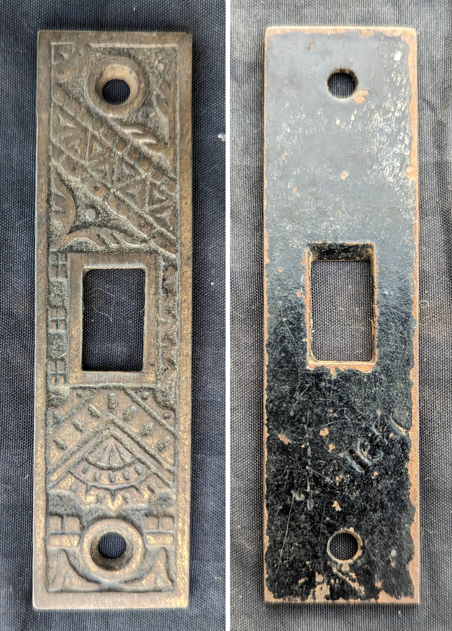 Complete Restored Antique Vintage Old Salvaged Reclaimed Bronze Iron Pocket Sliding Door Set Plate Lock Interior Lockset Key