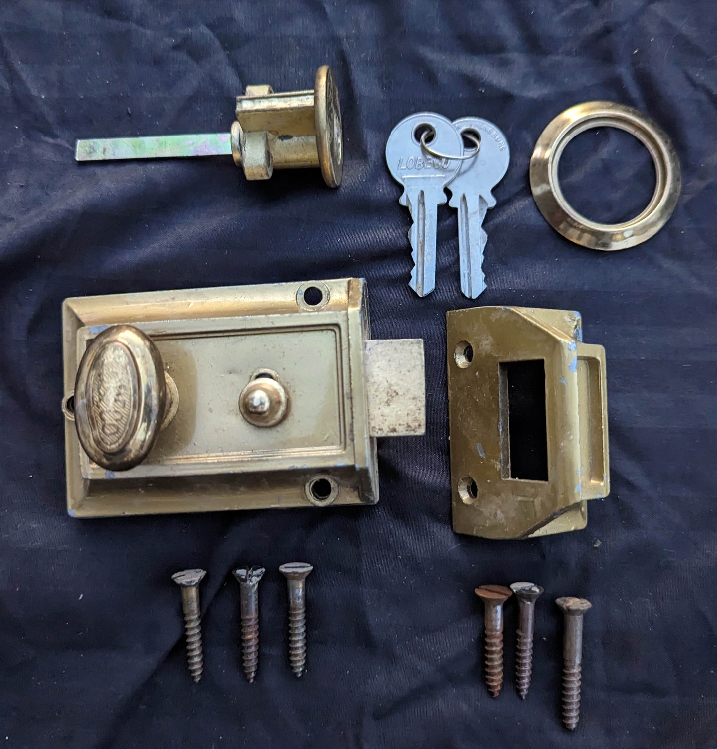 2 available Complete Vintage New Old Stock NOS Metal Interior Exterior Door Lockset Rim Lock 2 Keys