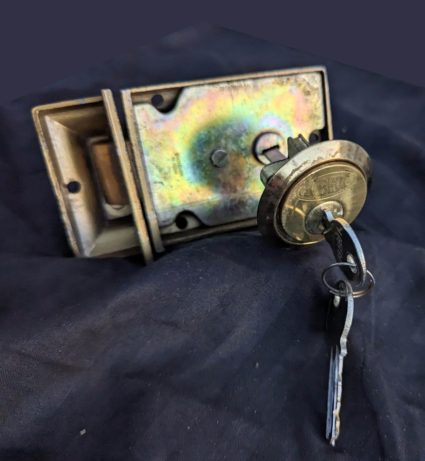 2 available Complete Vintage New Old Stock NOS Metal Interior Exterior Door Lockset Rim Lock 2 Keys