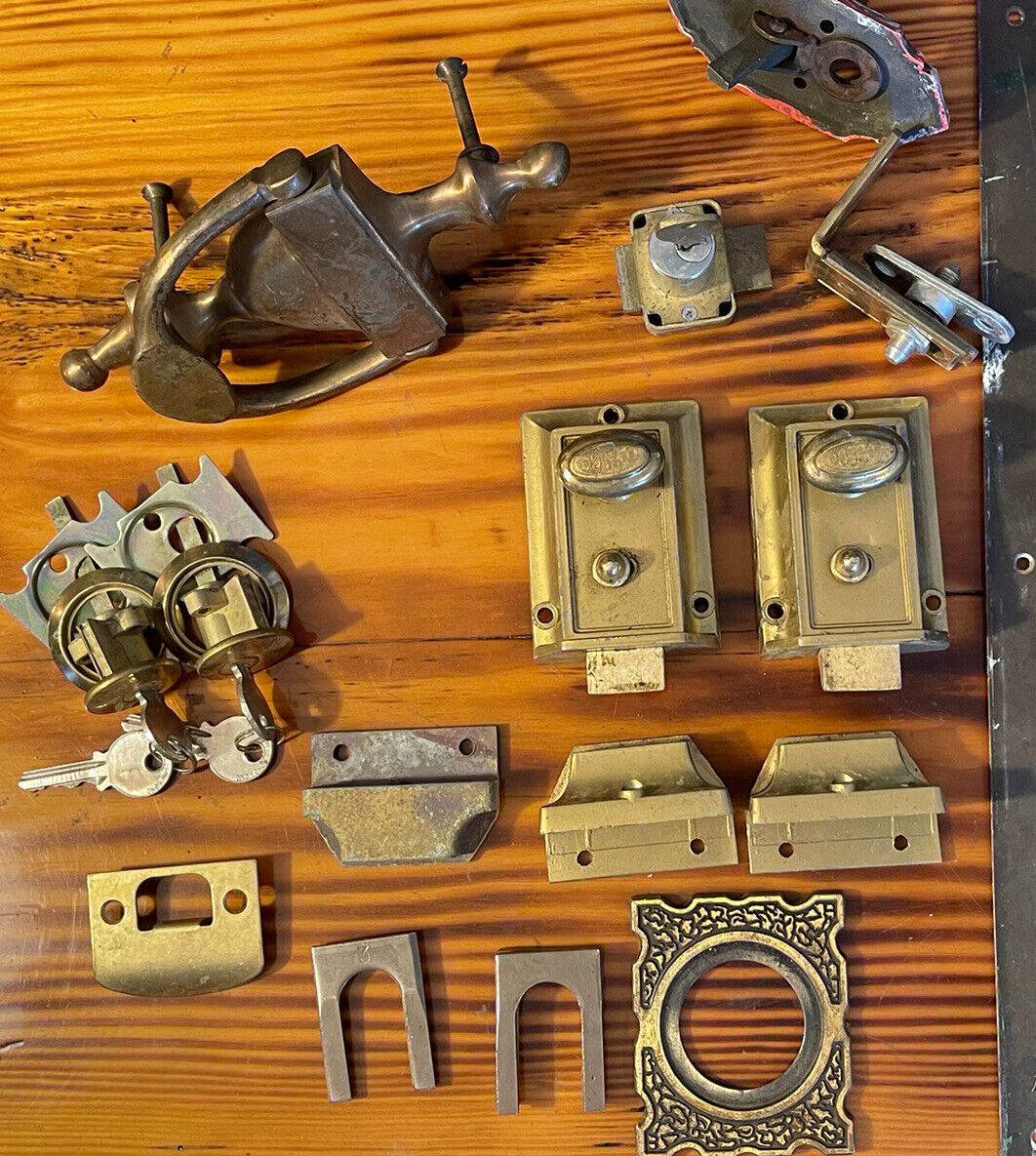 2 available Complete Vintage New Old Stock NOS Metal Interior Exterior Door Lockset Rim Lock 2 Keys