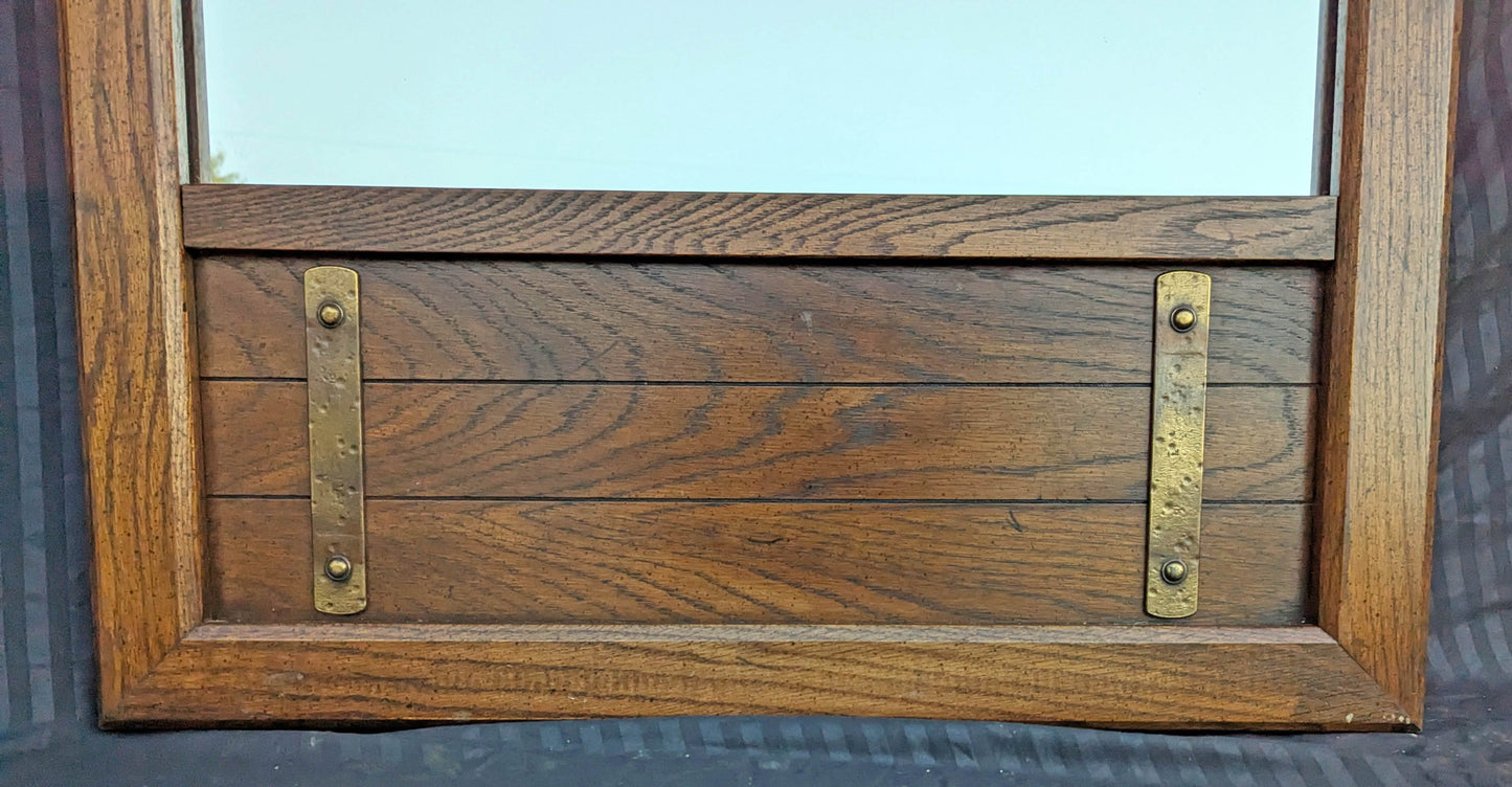 28"x48" Vintage Antique Old MCM SOLID Oak Wood Wooden Wall Dresser Vanity Mirror Glass Rectangle