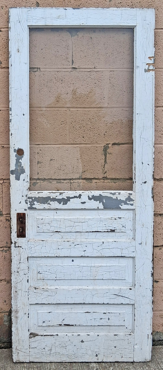 32"x79" Antique Vintage Old Reclaimed Salvaged SOLID Wood Wooden Exterior Entry Front Back Side Door Single Window Wavy Glass