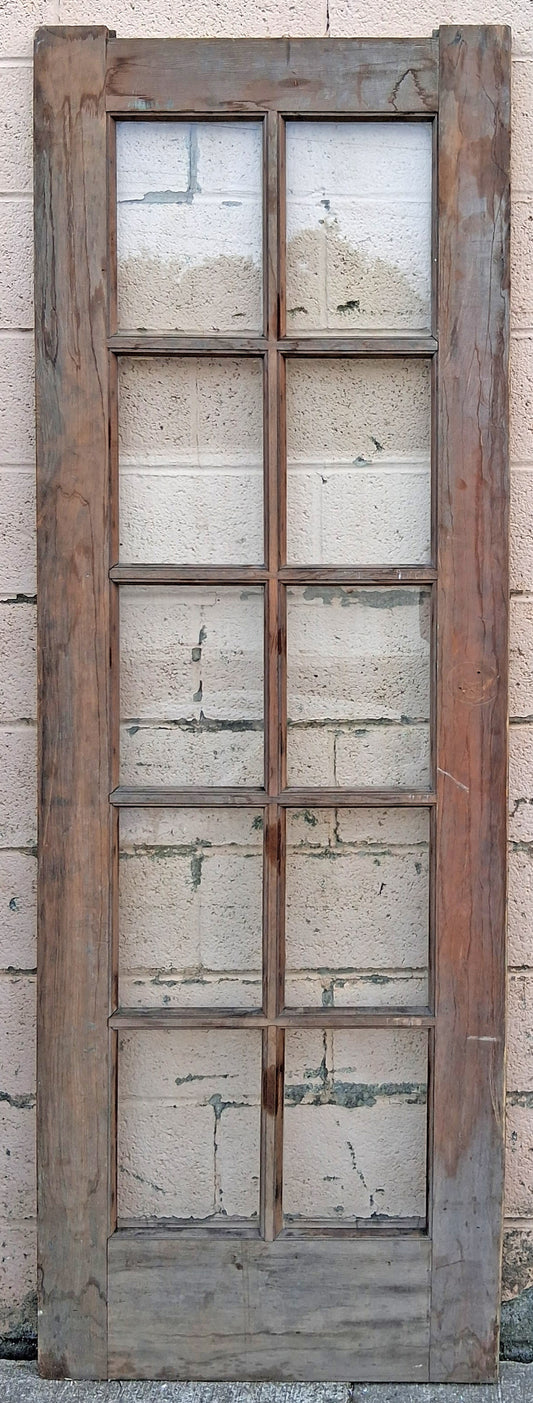 28"x85" Antique Vintage Old Reclaimed Salvaged SOLID Wood Wooden Interior French Door 10 Windows Wavy Glass
