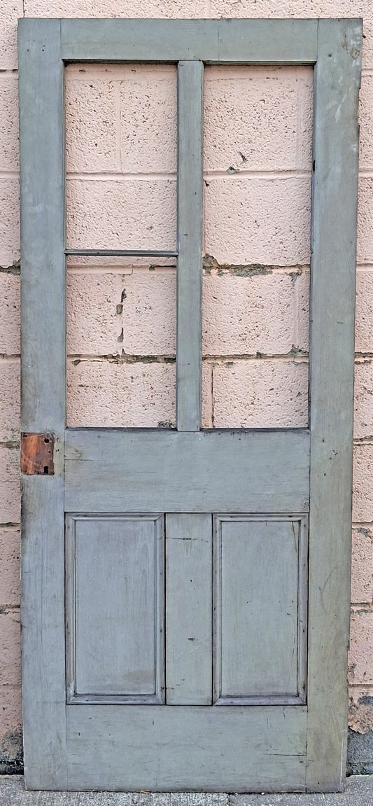 29.5"x71" Antique Vintage Old Reclaimed Salvaged SOLID Wood Wooden Exterior Entry Front Back Side Door 4 Windows