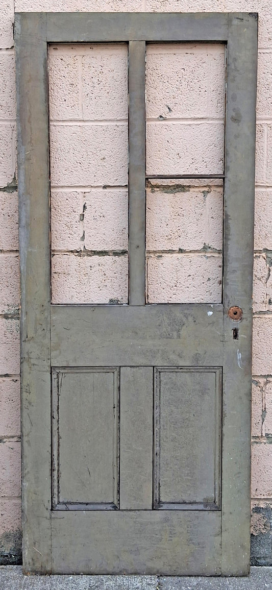 29.5"x71" Antique Vintage Old Reclaimed Salvaged SOLID Wood Wooden Exterior Entry Front Back Side Door 4 Windows