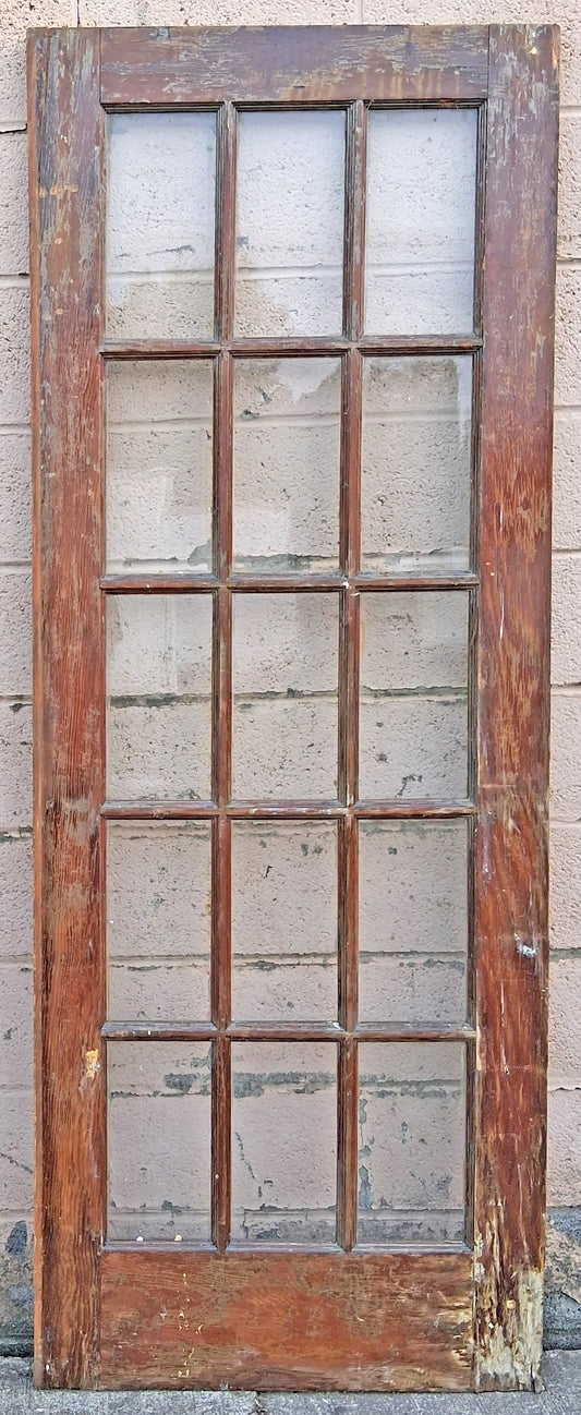 30"x80" Antique Vintage Old Reclaimed Salvaged SOLID Wood Wooden Interior French Door 15 Windows Wavy Glass Lites