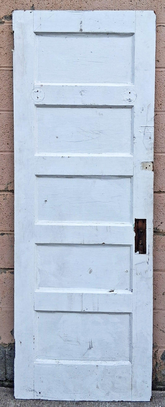28"x77" Antique Vintage Old Reclaimed Salvaged SOLID Wood Wooden Interior Pantry Closet Door 5 Ladder Flat Panels