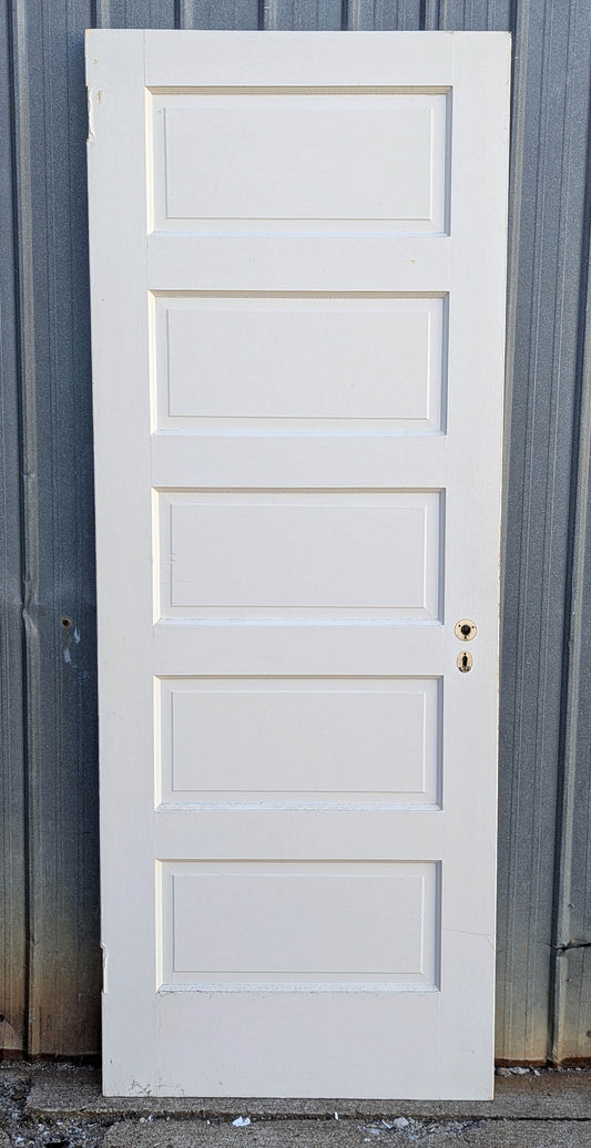 30"x79" Antique 1913 Vintage Old Reclaimed Salvaged Victorian SOLID Douglas Fir Wood Wooden Interior Door 5 Ladder Stacked Raised Panels