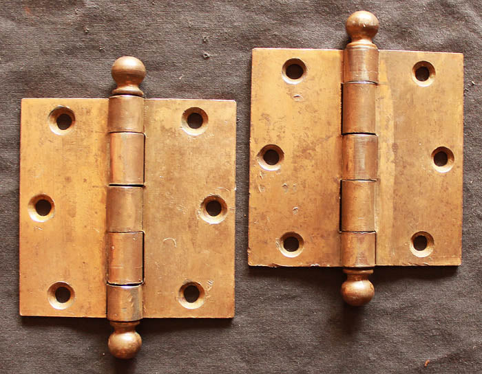 5 Pair available 3.5"x3.5" Antique Vintage Old Reclaimed Salvaged "National" Steel Bronze Ball Tip Finial Interior Door Hinges Screws