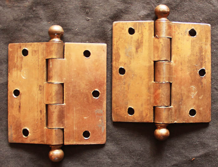 5 Pair available 3.5"x3.5" Antique Vintage Old Reclaimed Salvaged "National" Steel Bronze Ball Tip Finial Interior Door Hinges Screws