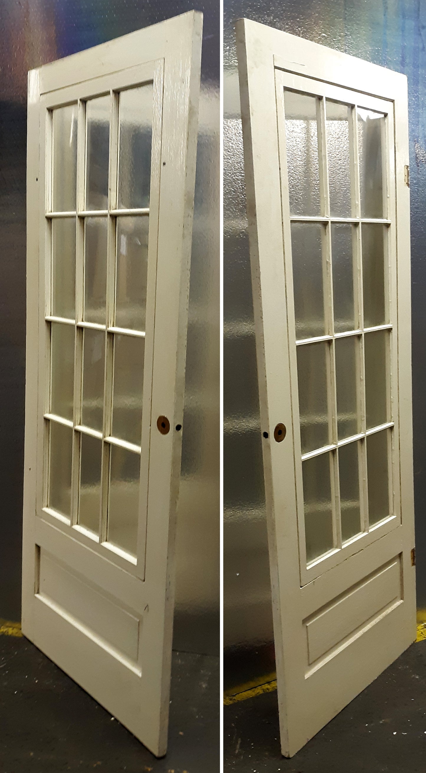 31"x80" Antique Vintage Old Reclaimed Salvaged Wood Wooden Storm Screen Exterior Door Window Wavy Glass