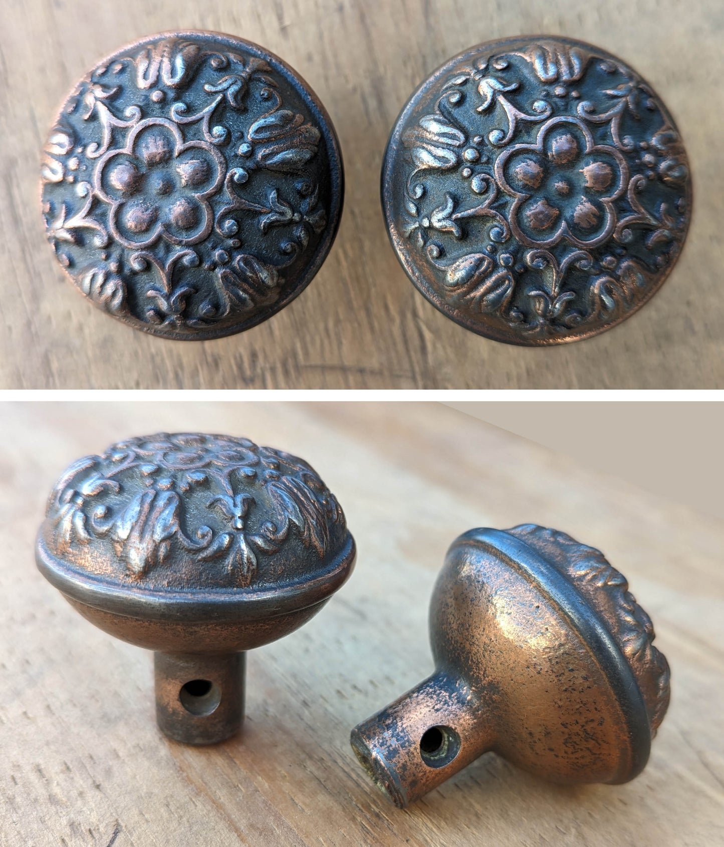Antique Vintage Old Reclaimed Salvaged Neo Classical Copper Cast Iron Interior Door Lockset Knob Plate Lock