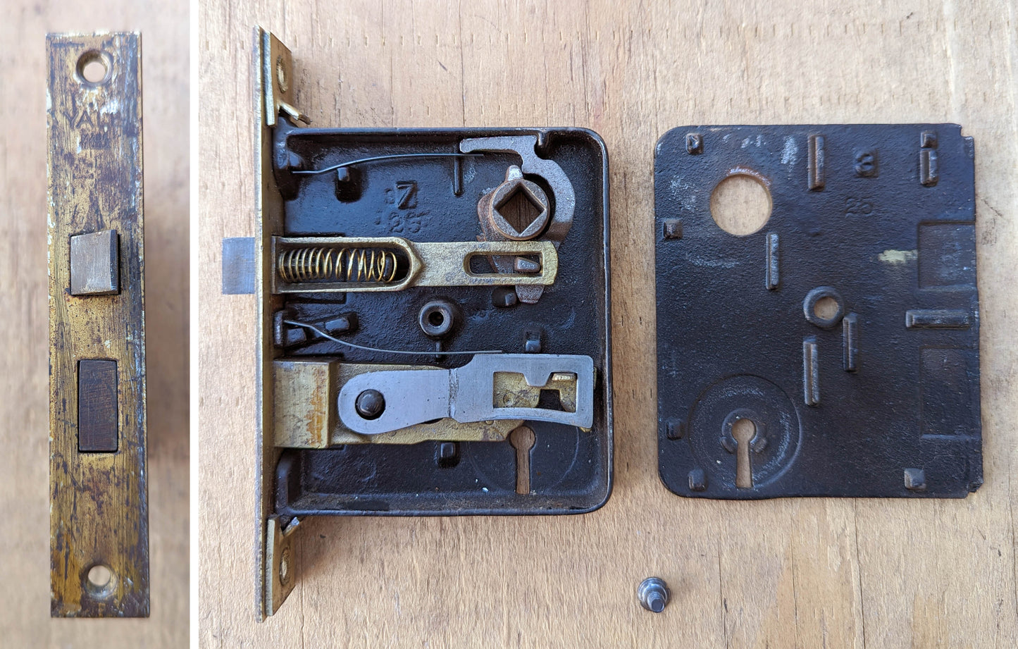 Antique Vintage Old Reclaimed Salvaged Fleur De Lis Victorian Bronze Steel Interior Door Lockset Knob Plate Lock