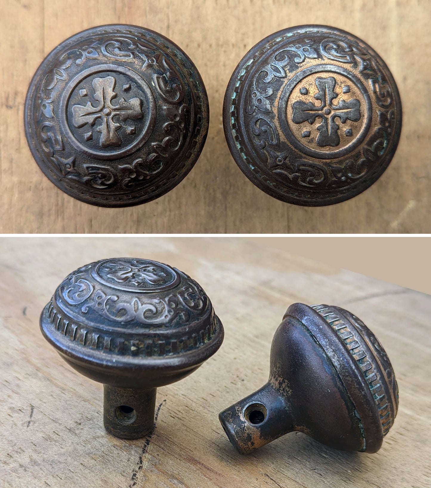 Antique Vintage Old Reclaimed Salvaged Eastlake Victorian Bronze Steel Interior Door Lockset Knob Plate Lock