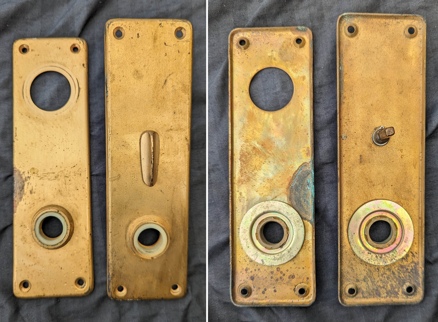 Vintage Antique Old Salvaged Reclaimed "Sargent Exterior Entry Commercial grade Door Set Bronze Brass Knob Plate Lock Lockset 2 Keys