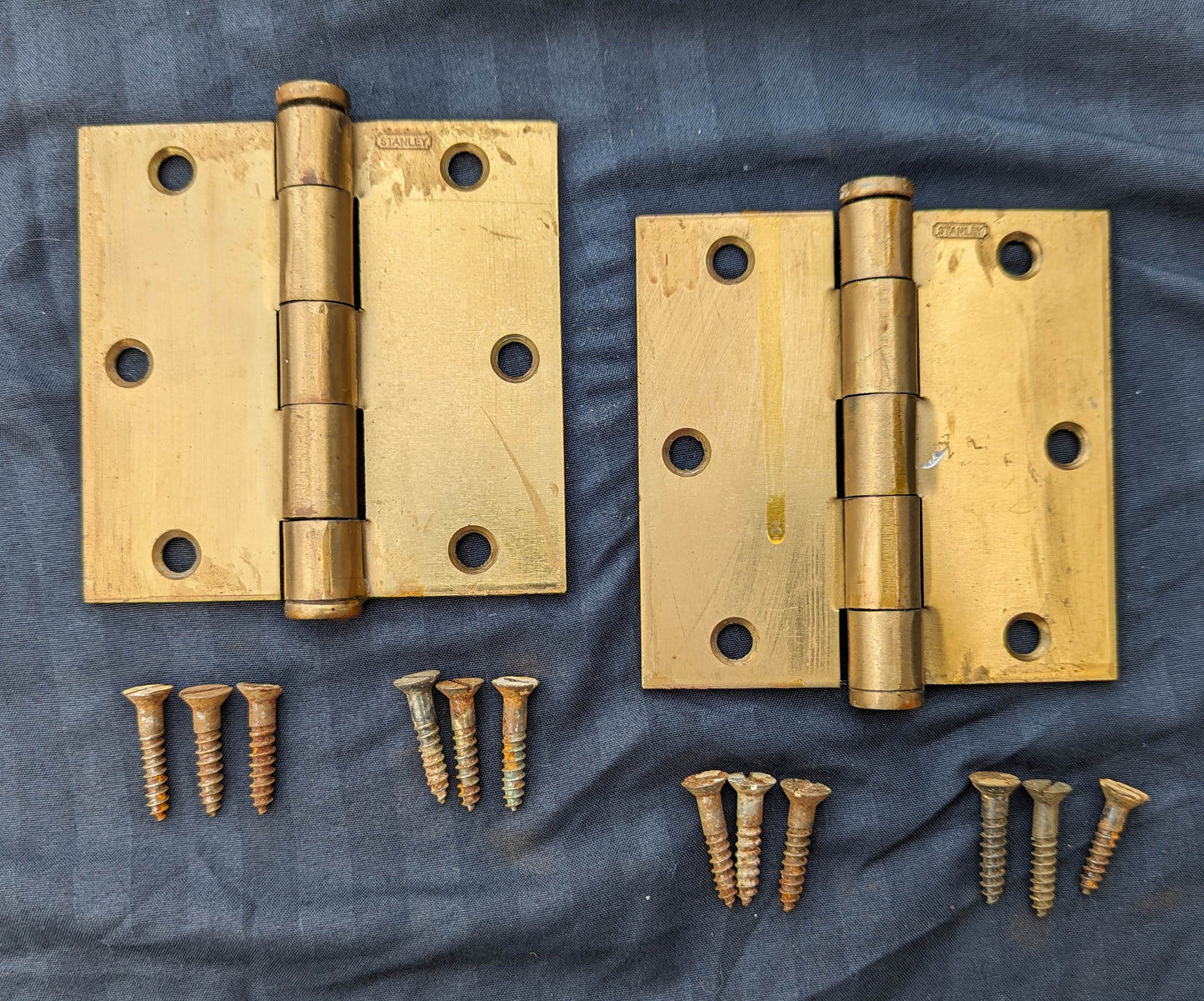 4 available Pair 3.5"x3.5" Vintage Old "Stanley" Bronze Steel Interior Exterior Entry Door Hinges