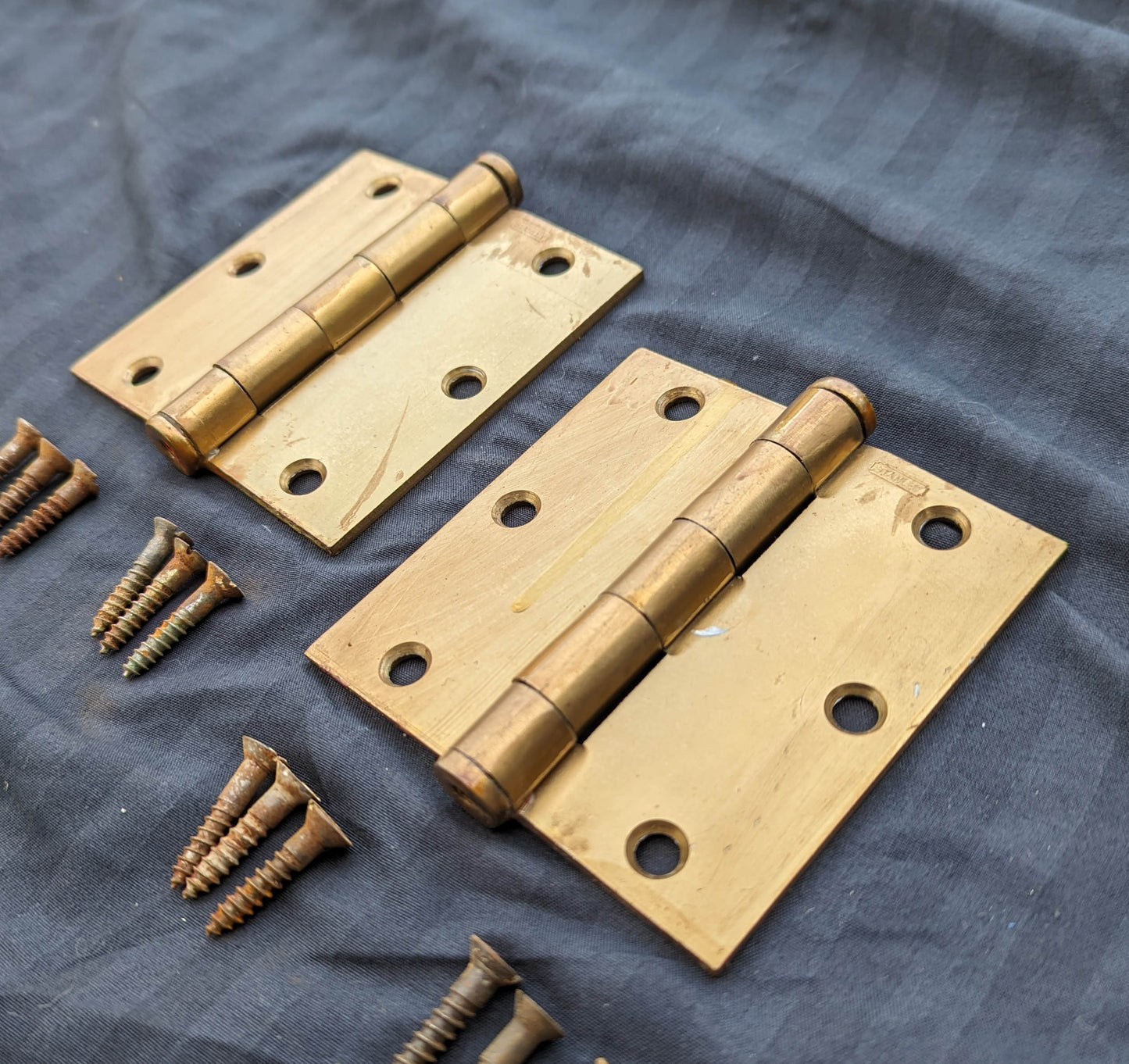 4 available Pair 3.5"x3.5" Vintage Old "Stanley" Bronze Steel Interior Exterior Entry Door Hinges