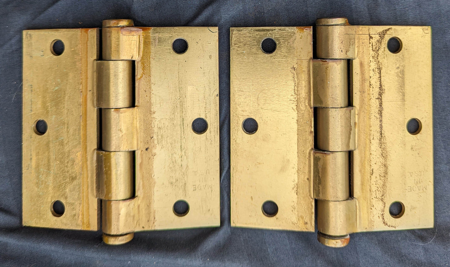4 available Pair 3.5"x3.5" Vintage Old "Stanley" Bronze Steel Interior Exterior Entry Door Hinges