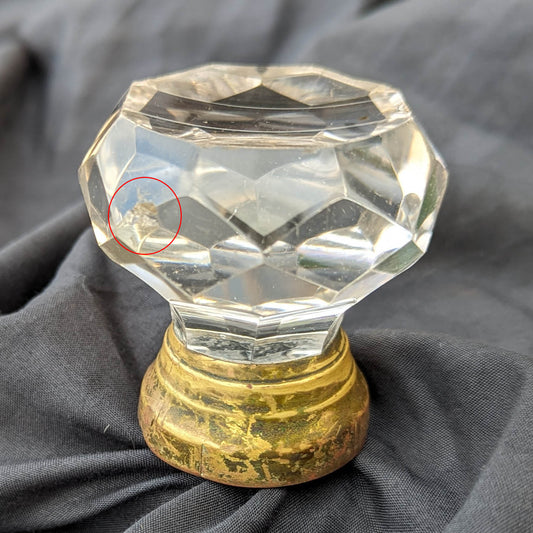 RARE Antique Vintage Old Victorian Octagonal Multi Faceted Glass Doorknob Door Knob Brass Base