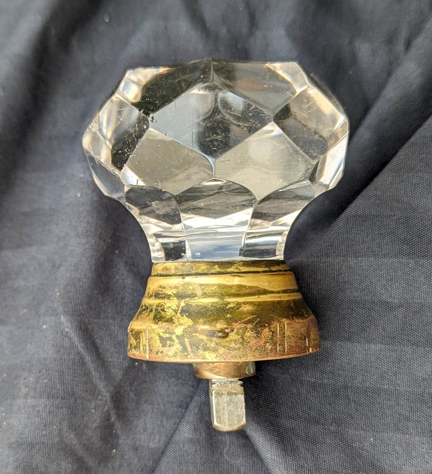 RARE Antique Vintage Old Victorian Octagonal Multi Faceted Glass Doorknob Door Knob Brass Base