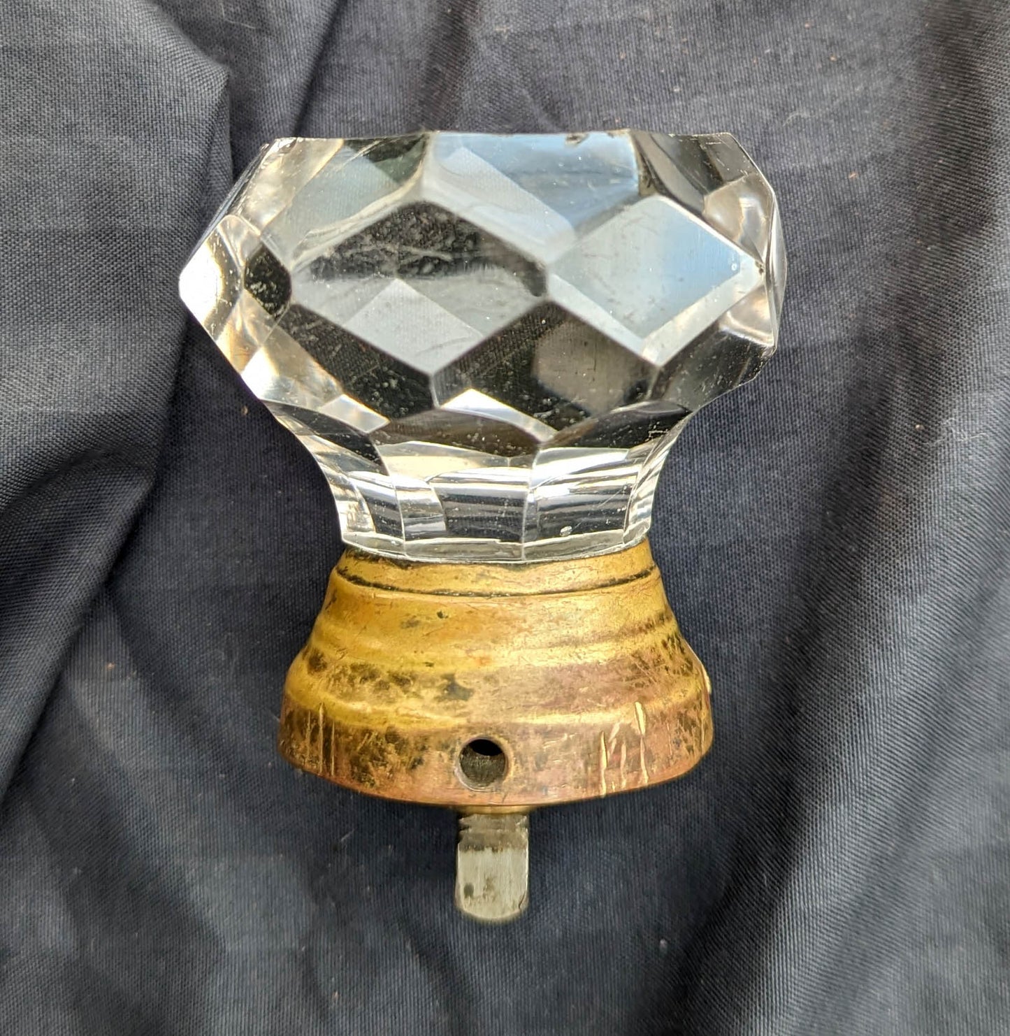 RARE Antique Vintage Old Victorian Octagonal Multi Faceted Glass Doorknob Door Knob Brass Base
