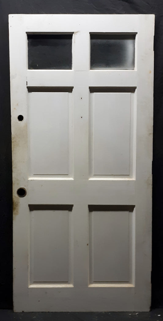 36"x79"x1.75" Vintage Antique Old Reclaimed Salvaged SOLID Wood Wooden Entry Door 4 Panels 2 Window Wavy Glass