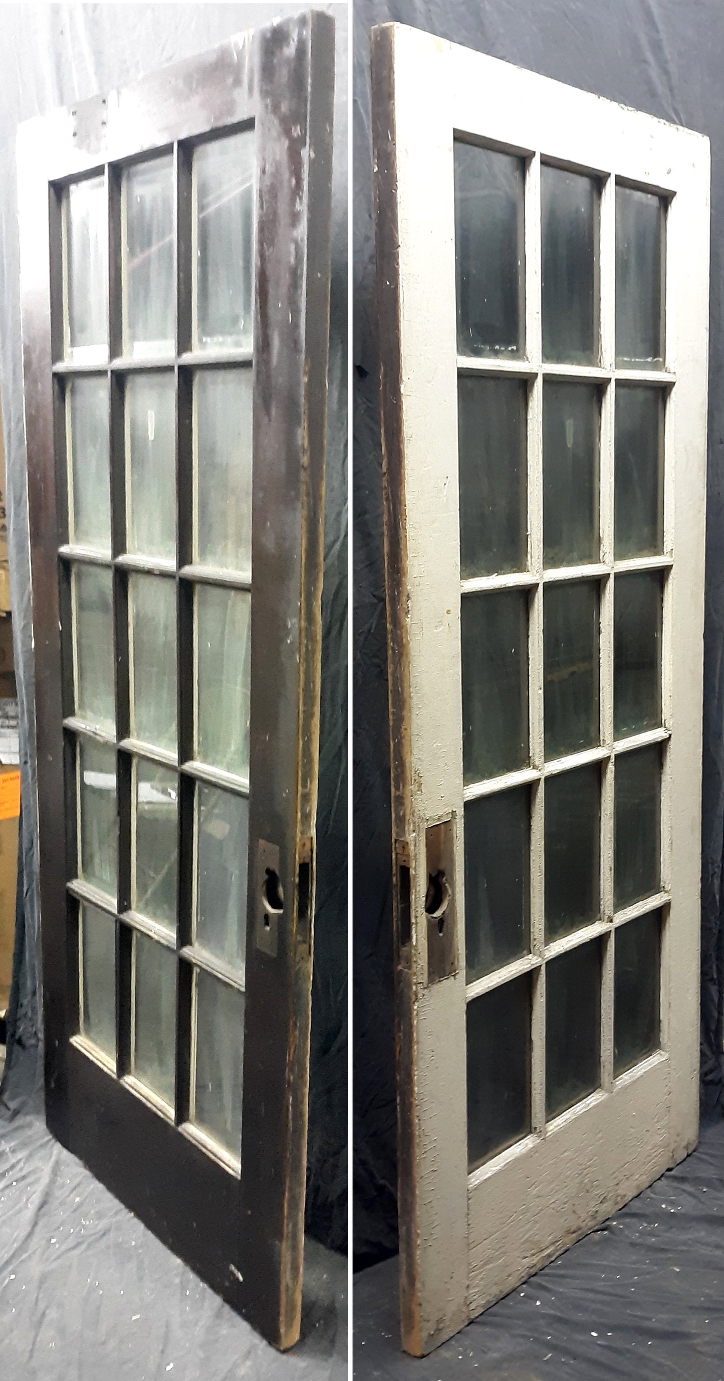 36"x80"x1.75" Antique Vintage Old Reclaimed Salvaged Wood Wooden Exterior French Door Beveled Glass
