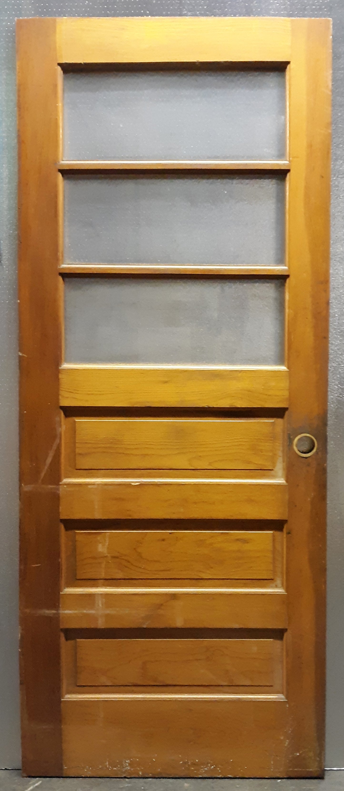 32"x80" Antique Vintage Old Reclaimed Salvaged SOLID Wood Wooden Entry Door 3 Window Wavy Glass