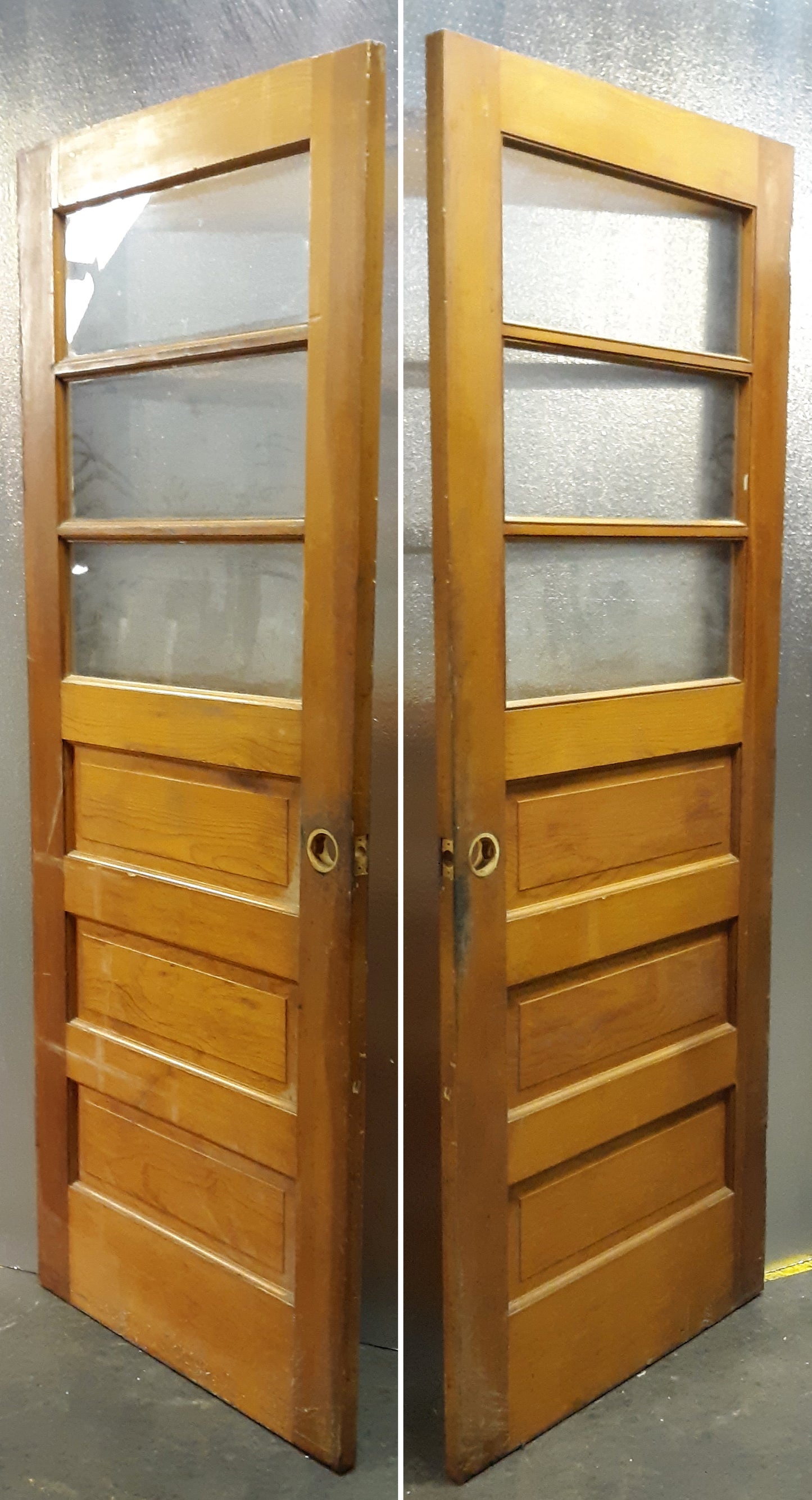 32"x80" Antique Vintage Old Reclaimed Salvaged SOLID Wood Wooden Entry Door 3 Window Wavy Glass
