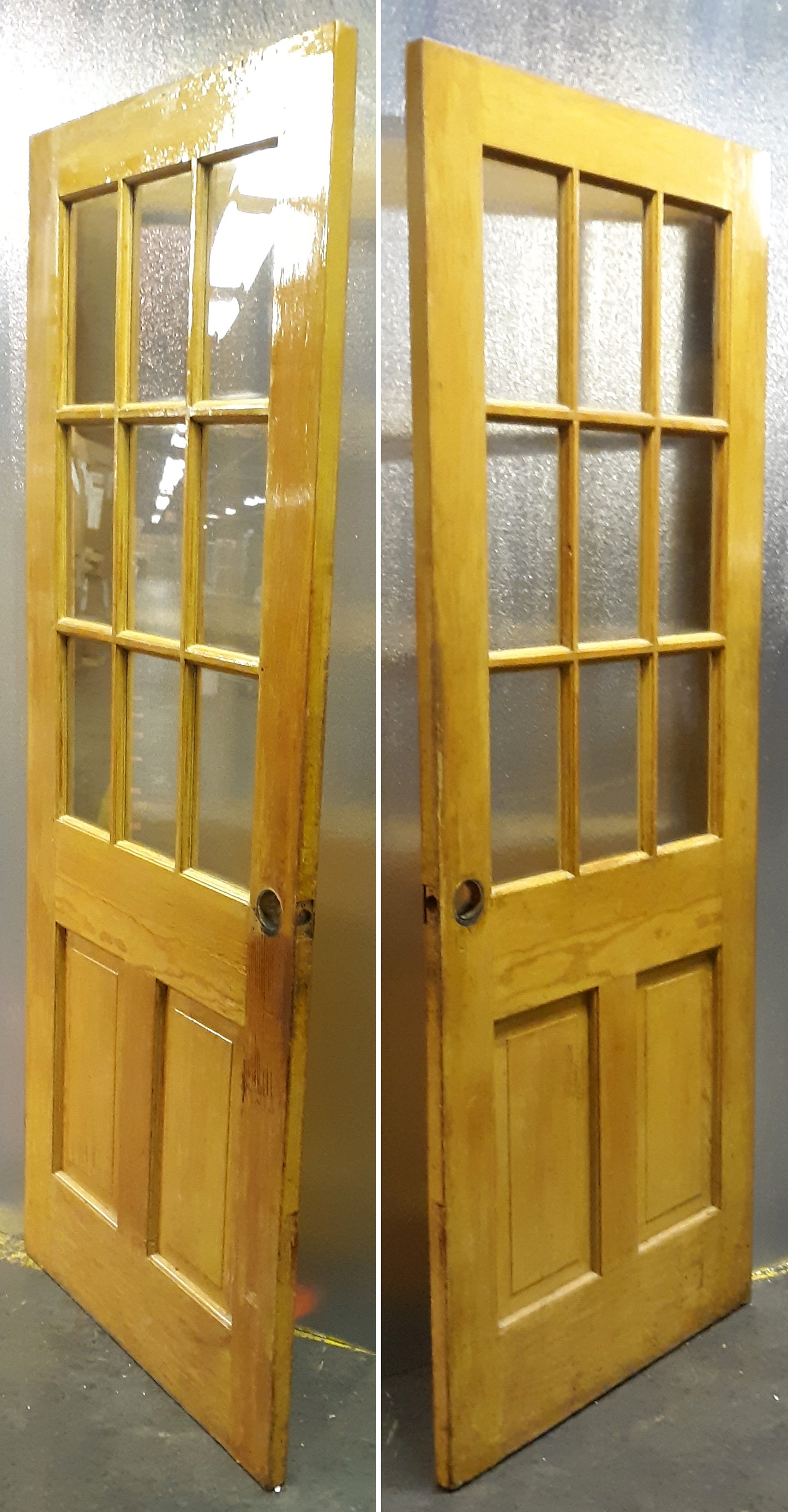 32"x79" Antique Vintage Old Reclaimed Salvaged SOLID Wood Wooden Exterior Entry Door Window Wavy Glass